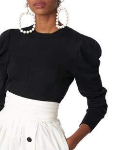 Carolina Herrera Puff Sleeve Corset Knit Top Women