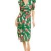 Carolina Herrera Puff Sleeve V-Neck Silk Dress Women