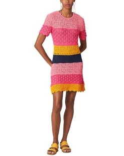Carolina Herrera Striped Crochet Knit Mini Dress Women