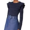 Carolina Herrera Dramatic Ruffle Striped Motif Knit Top Women